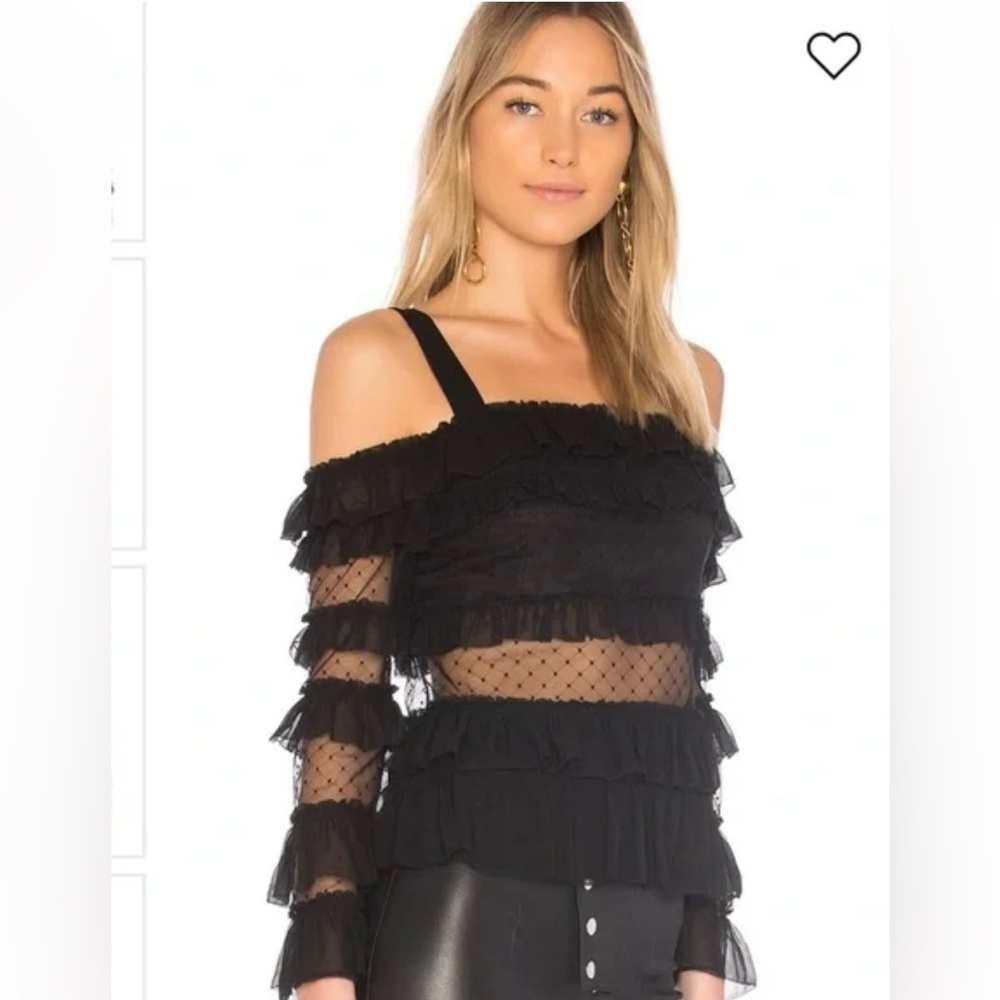 Alexis Karissa Ruffle Mesh Off The Shoulder black Tank Top , size S
